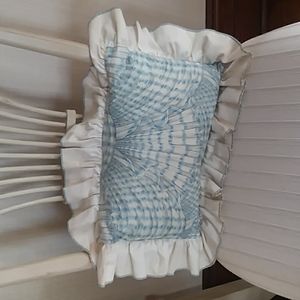 Blue and Ivory Ruffled Accent  Pillow